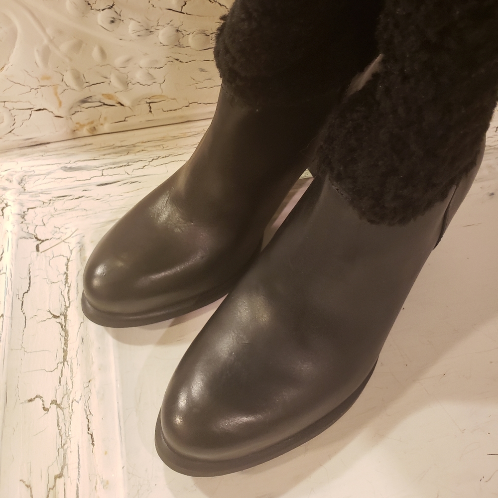 Ugg Ava exposed shearling Leather Knee High Boots Designer Sherpa Fur - Picture 5 of 9